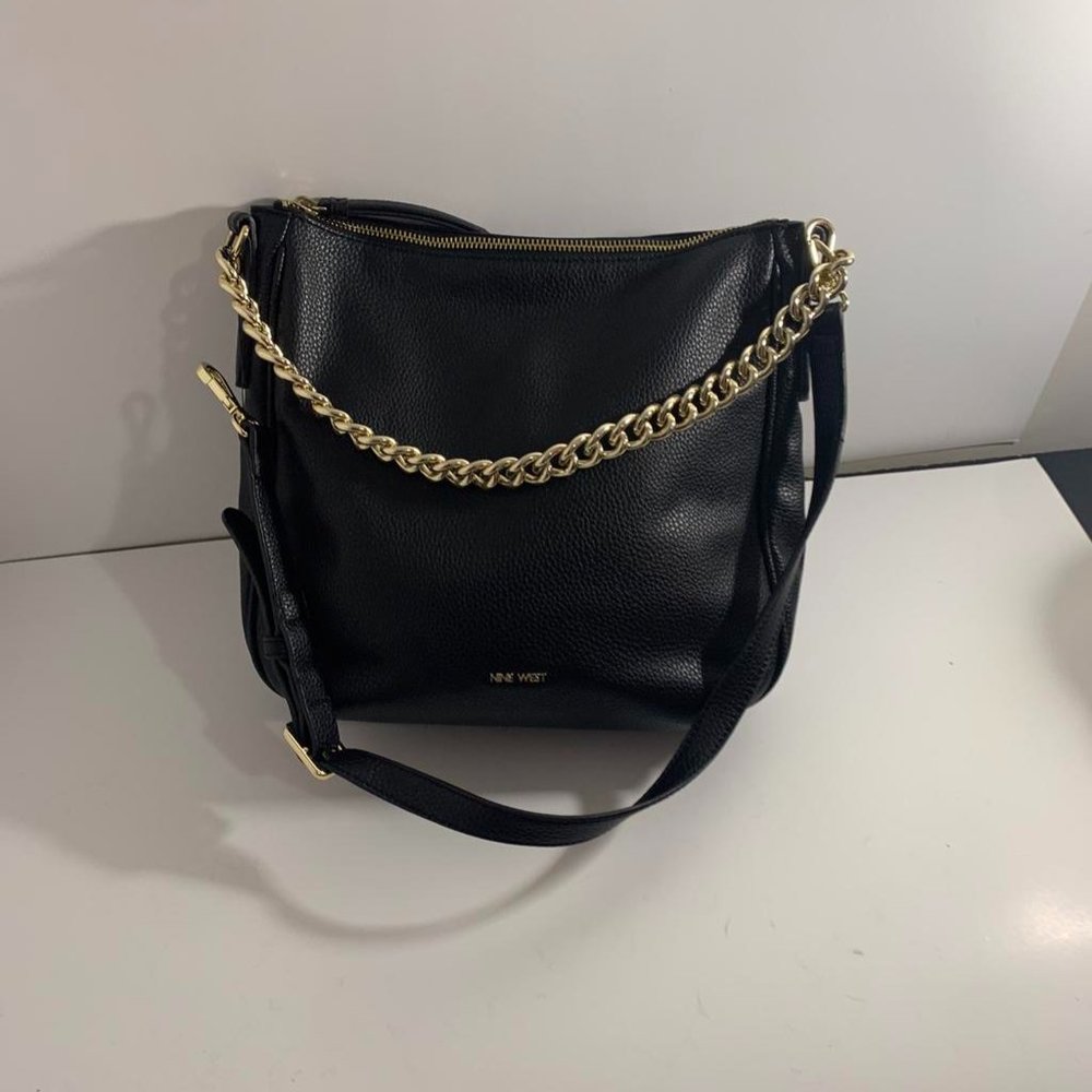 Nine West black Hobo shoulder handbag Gold chain Detail purse